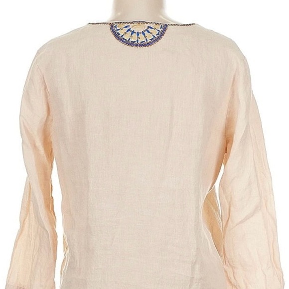 Lilly Pulitzer Cream Tunic with Blue and Yellow Embroidery 3/4 Sleeve - Picture 3 of 5